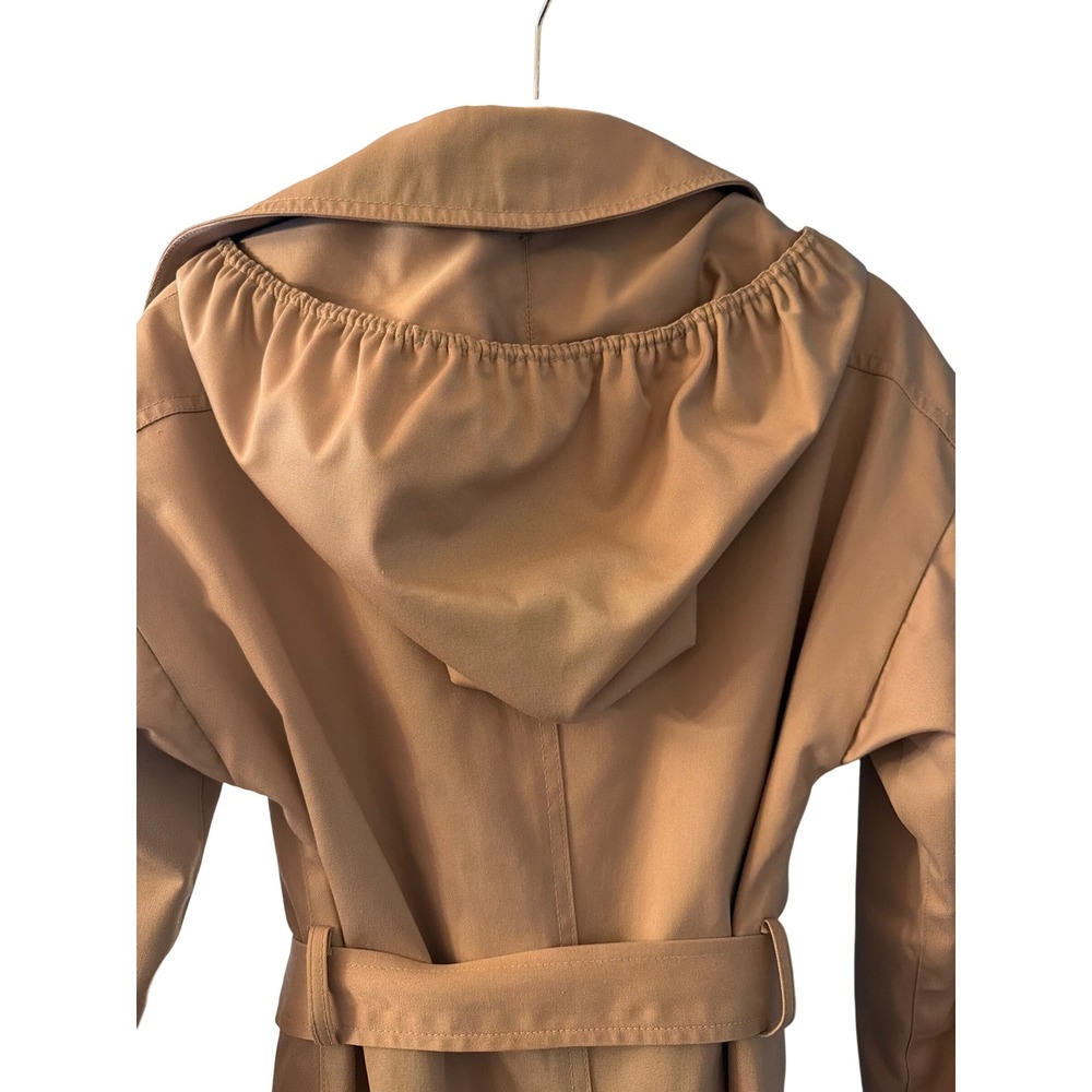 P.B.D. International Trench Coat Tan Hooded Belted Long Jacket Vintage Size 9 - Picture 5 of 7